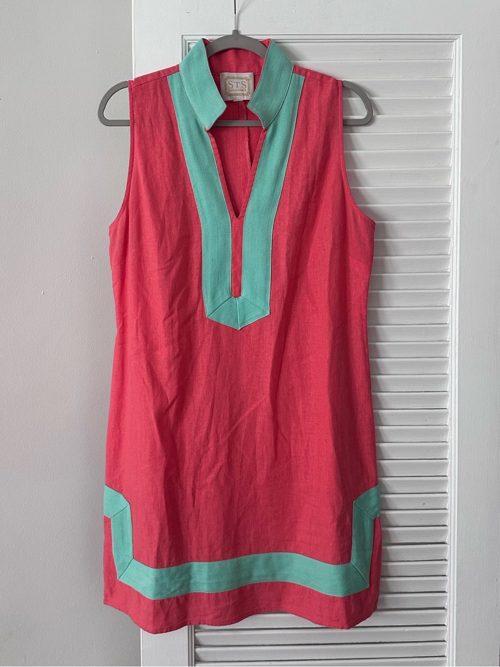 STS Sail to Sable Classic Linen Tunic Dress — Coral & Mint